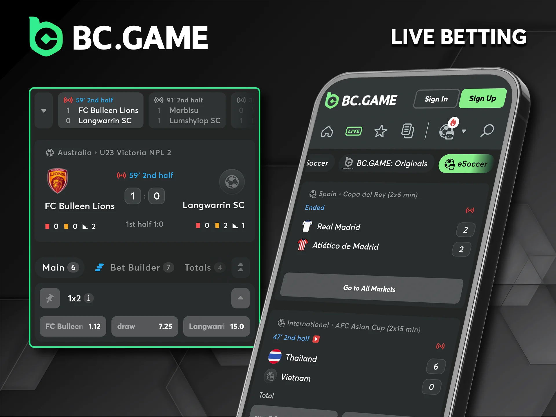 Place your bets online on the most popular sports on the BC Game website.