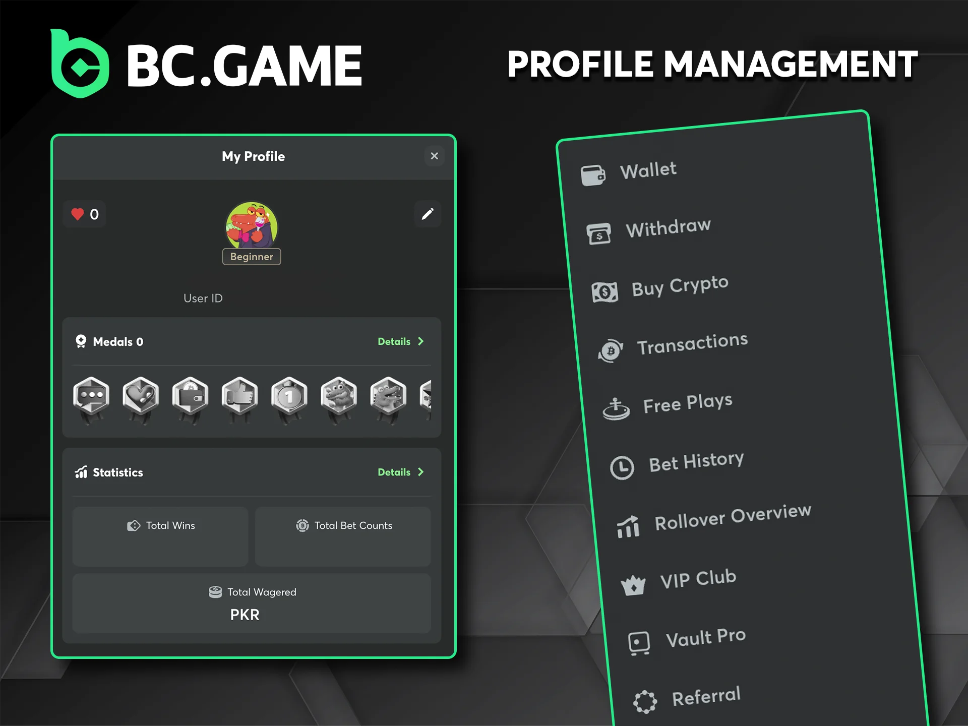 Find out about all the account features available on the BC Game website.