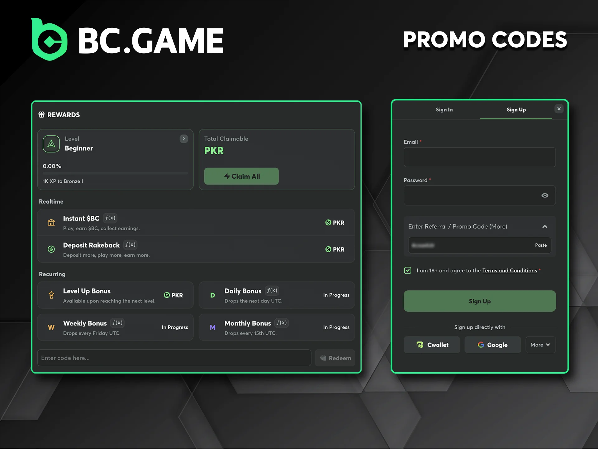 Enter the promo code to boost your deposit and give you more confidence when playing on the BC Game website.