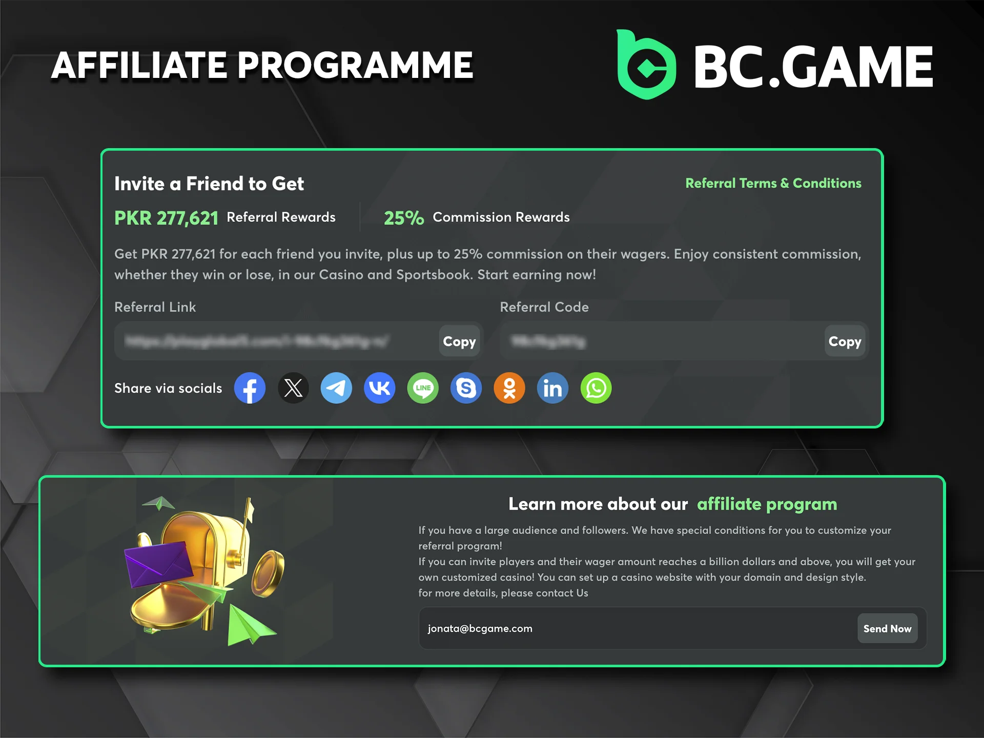 Earn money with BC Game through the affiliate programme.