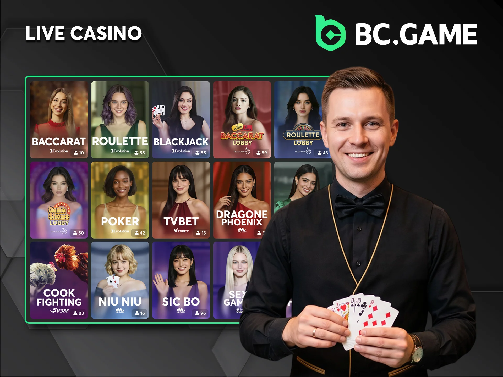 Show off your skills and expertise whilst playing at BC Game’s live casino.