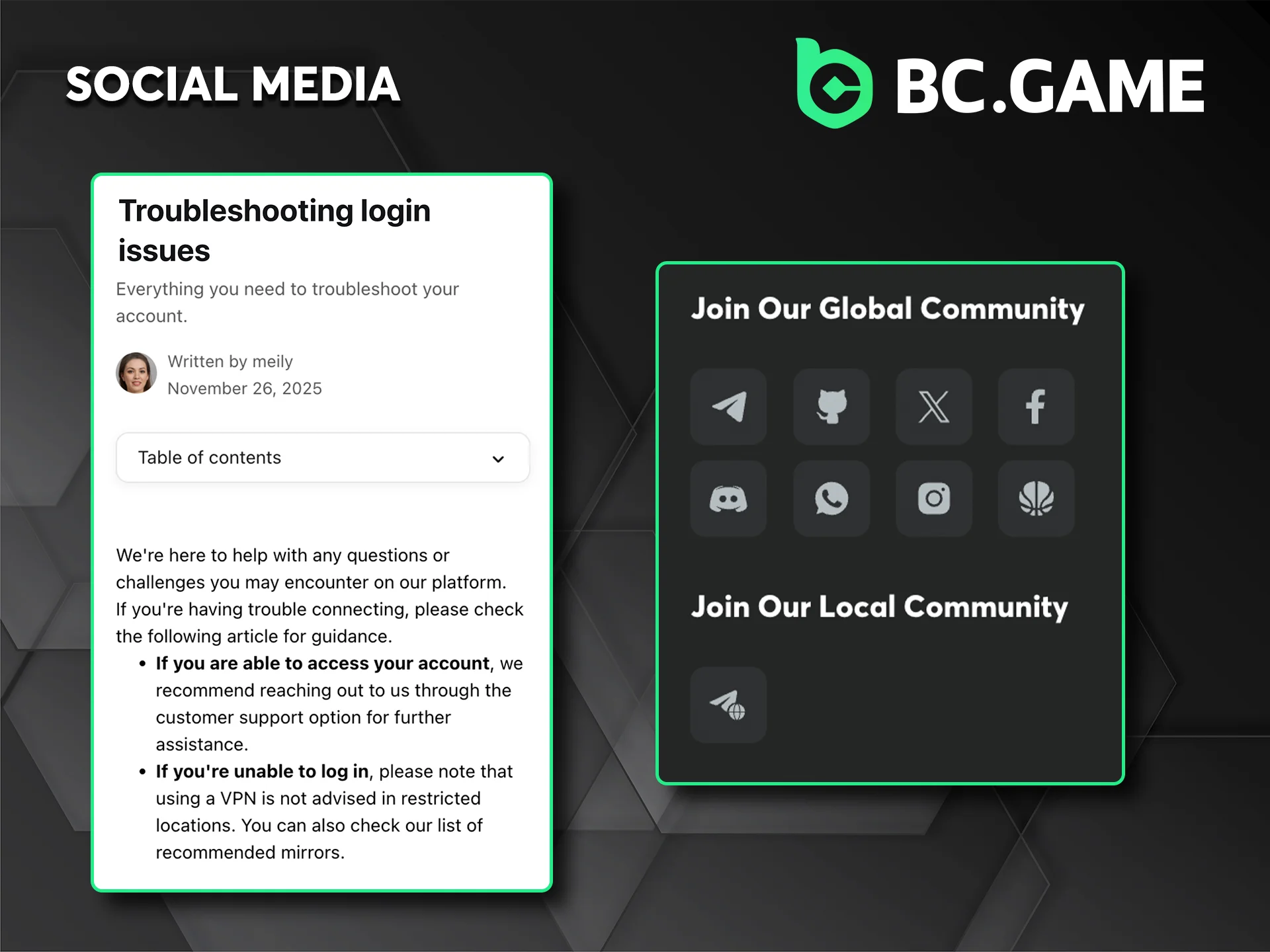 BC Game is available on the most popular social media platforms for you to get in touch.