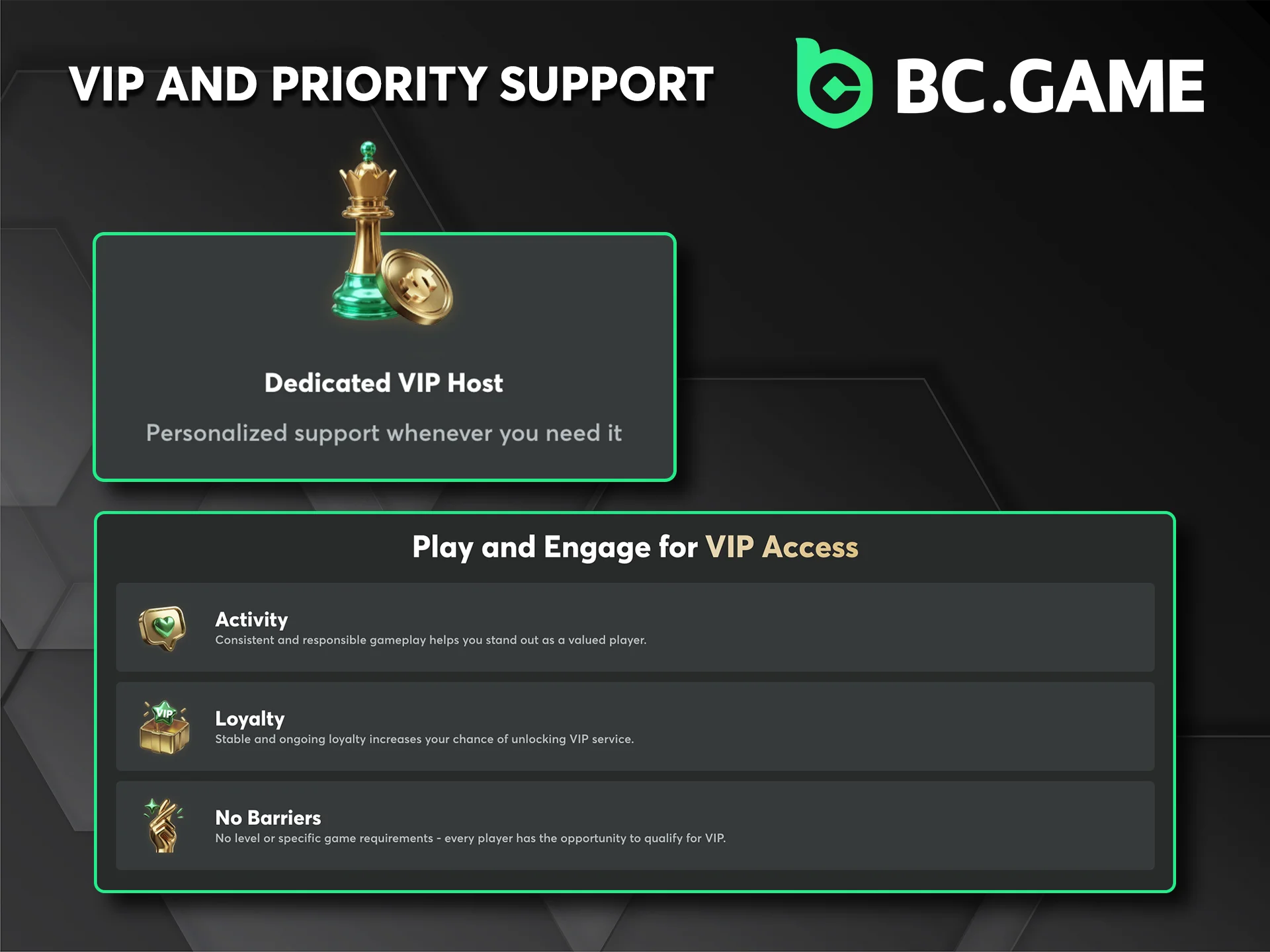 Join the BC Game VIP Club and receive the quickest assistance with any queries.
