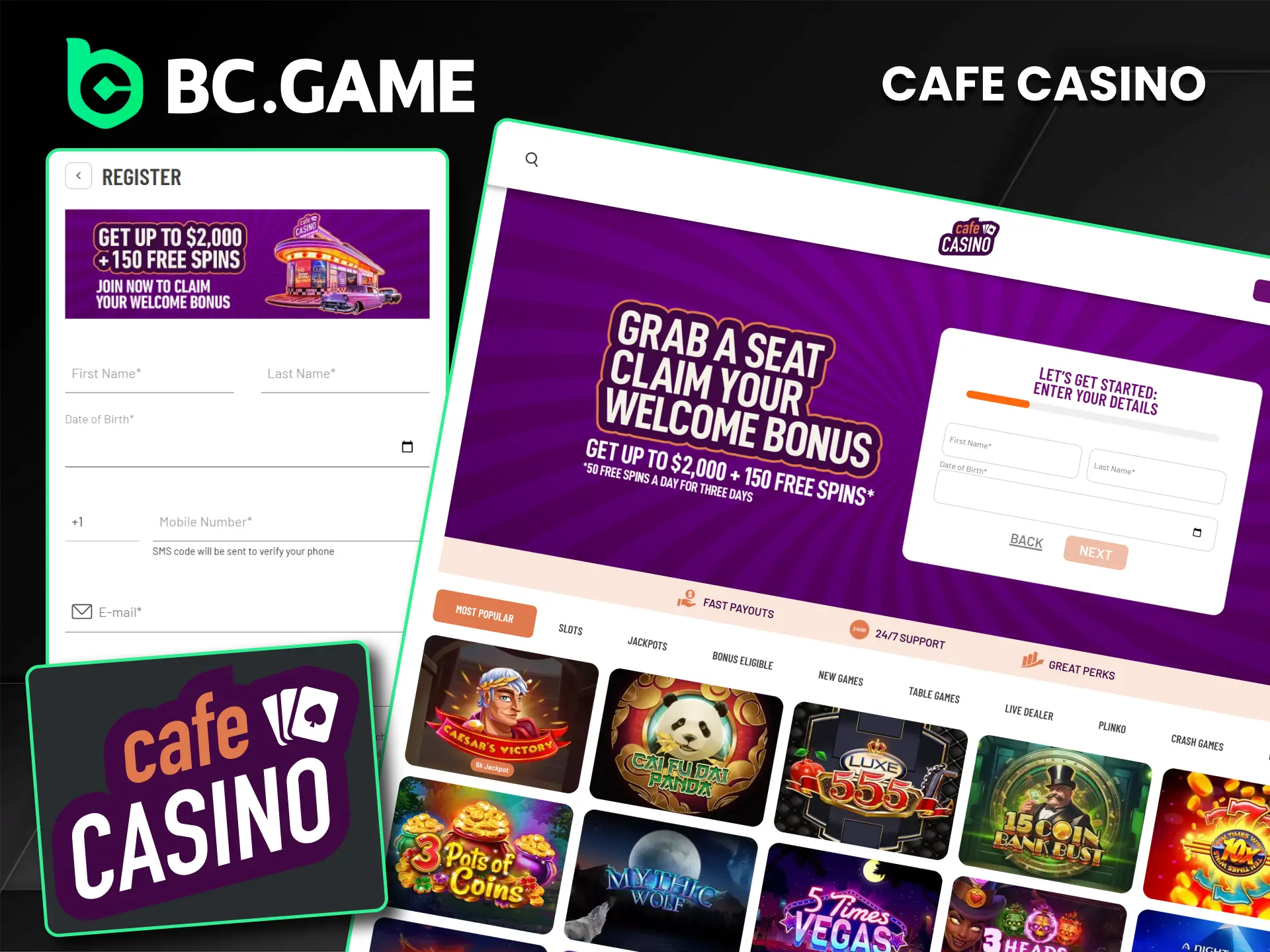 Enjoy playing at Cafe Casino while BC Game is unavailable.